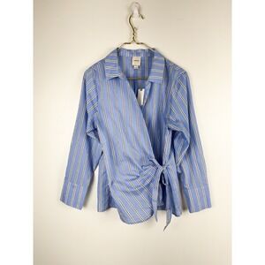 NWT Anthropologie Maeve Womens S Blue Striped Side Tie Wrap Shirt Blouse Top